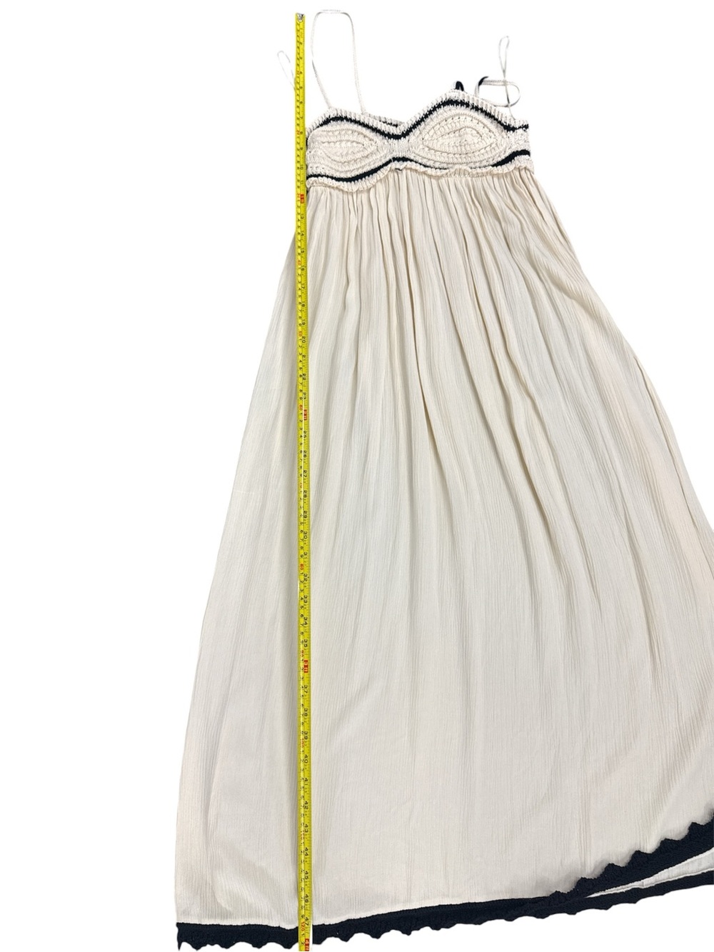 Zara Crochet Bodice Boho Maxi Dress Cream Black Strappy S - Picture 7 of 8